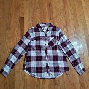 NWT Maurices Relaxed Fit Flannel Plaid Shirt, Women's Small, Pink,White,Burgundy